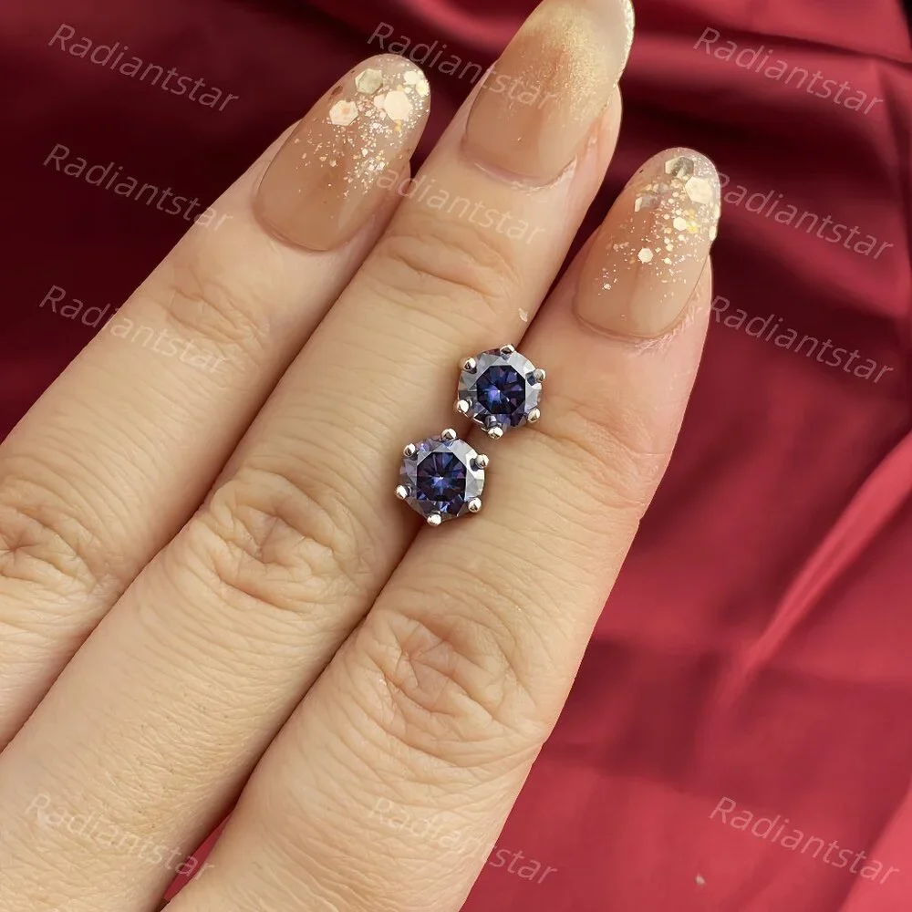 NEW Certified 2ct. Imperial Purple Moissanite 6 Prone Solitaire Stud Earrings
